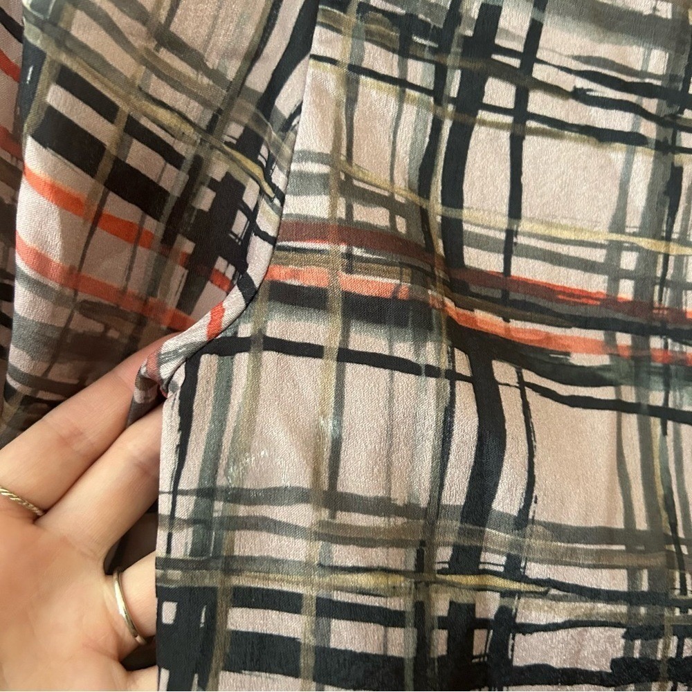 Patbo Plaid High‎ Low Mini Dress Long Sleeve V-Neck Gray Pink Print NWT Size 6 - Picture 8 of 8